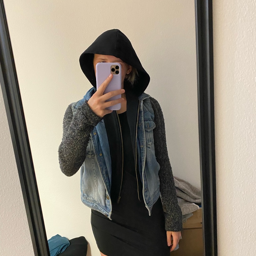 Tinsel jean jacket with knit sleeves